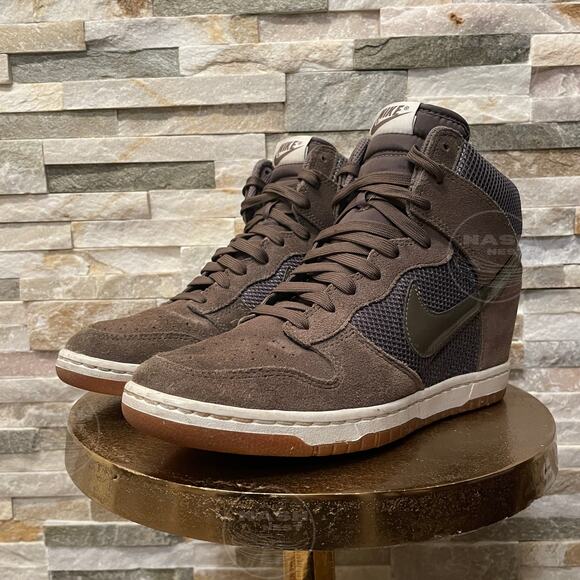 Nike Dunk Sky Hi Wedge 10 | Olive Brown Suede Mesh Sneaker 579763-300 - Picture 4 of 9
